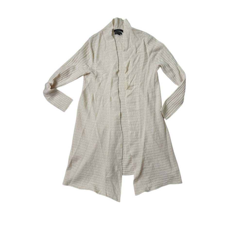 Tahari Womens Cardigan Open 2 Ply 100% Cashmere Preppy Cream Winter Size L